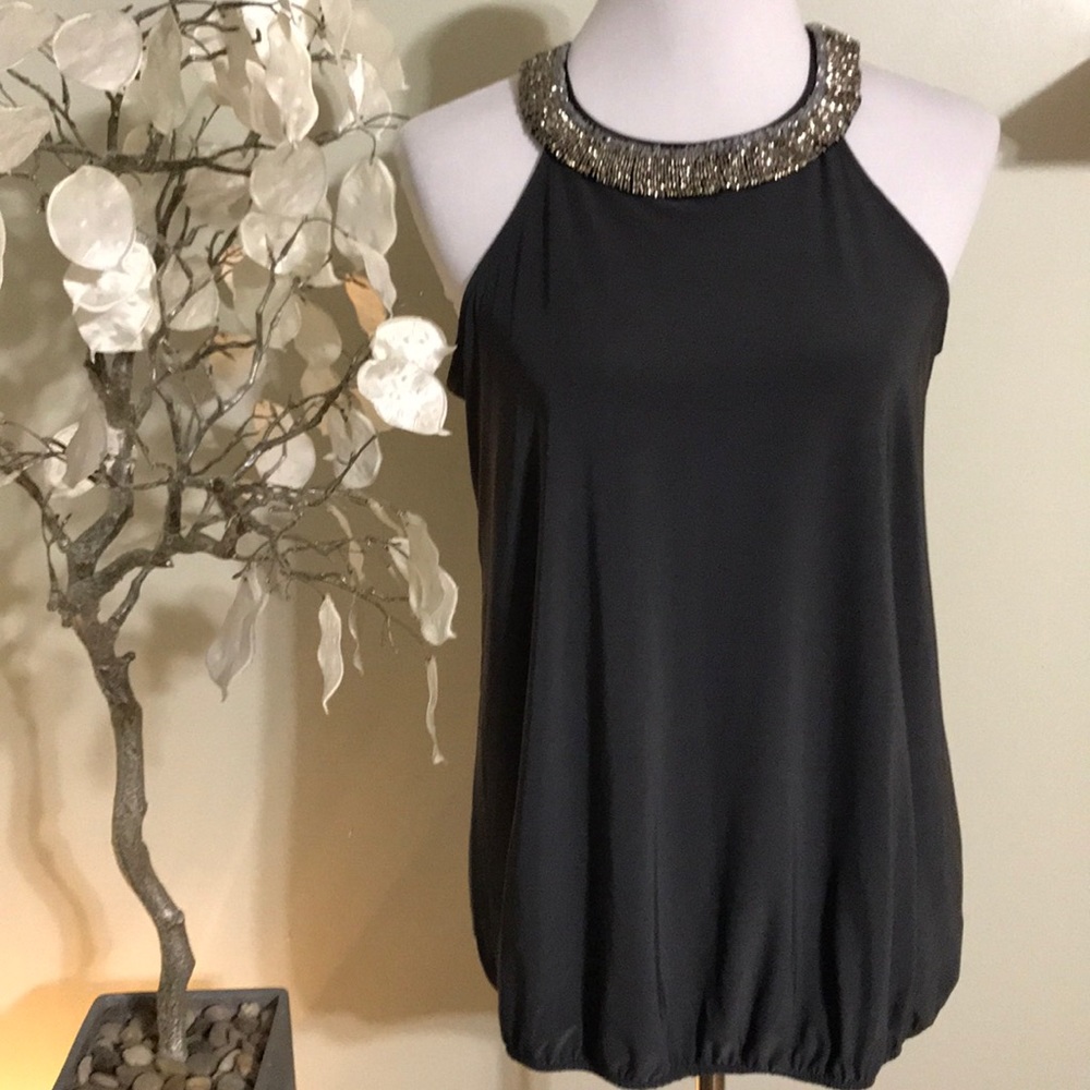The Limited Black Halter Top with Silver Embellishments